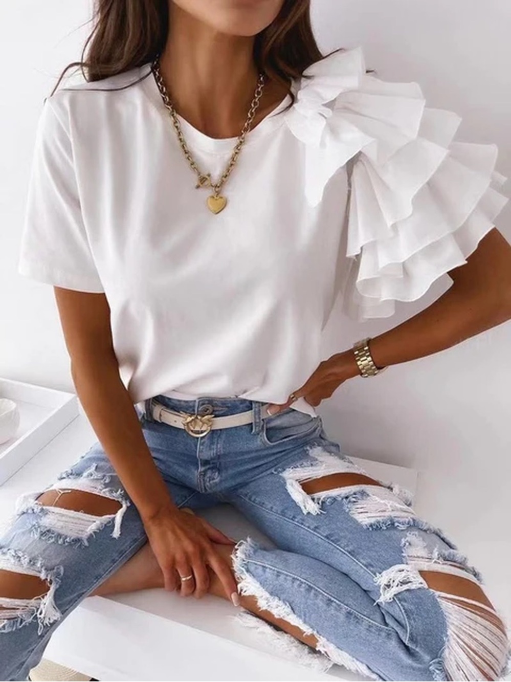 LILI SIDONIO Ruffled One-Shoulder Tee